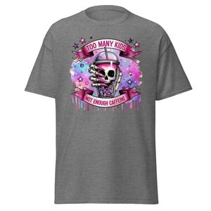 Too Many Kids Not Enough Caffeine Graphic Tee - Gray with Pink & Purple